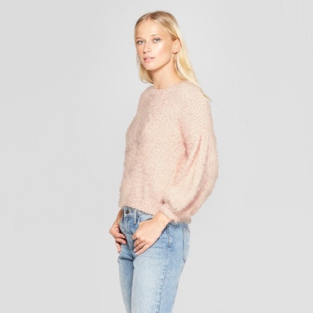 Cute over size blush fuzzy sweater